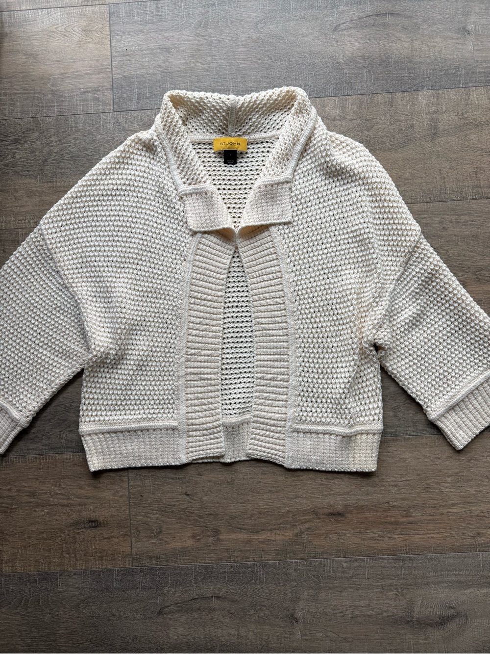 St. John Yellow Label Cream Open-Weave Knit Cardigan Jacket